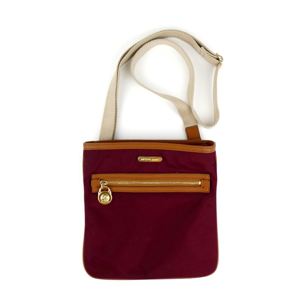 Michael Kors Burgundy & Tan Nylon Crossbody Bag